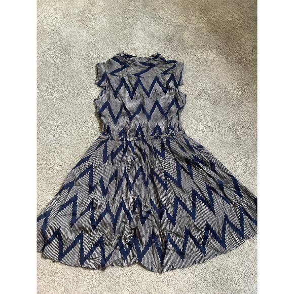 Anthropologie 11-1 Tylho Dress Womens Extra Small Navy Blue Beige Button Cottage - Picture 1 of 12